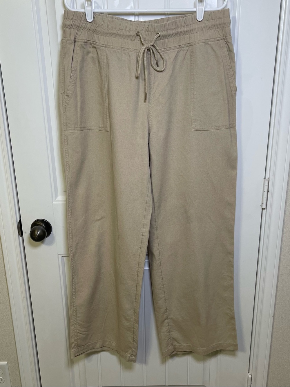 WILLIT Women’s XL Wide Leg Linen-Cotton Pants in Light Beige Drawstring Elastic